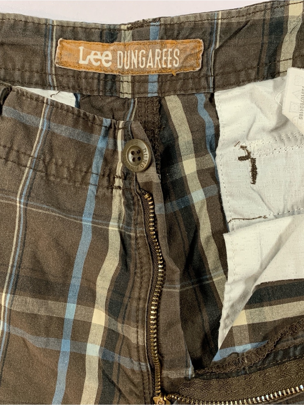 Lee Dungarees Plaid Cargo Shorts 30 Brown Y2K Skater Baggy Grunge - Picture 3 of 7